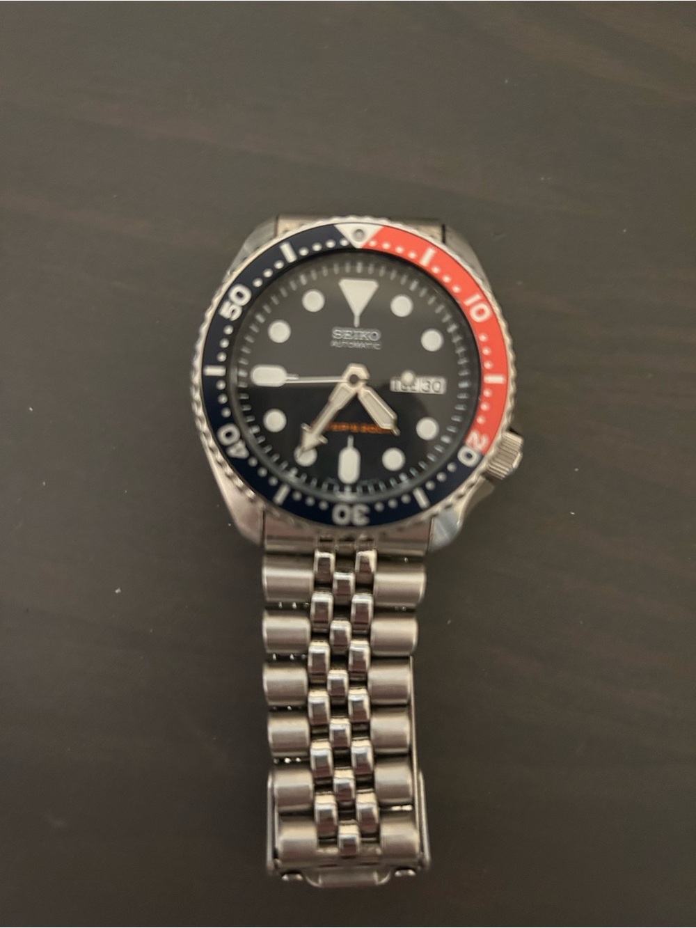Seiko Stainless Steel Diver Watch with Blue and Red Bezel